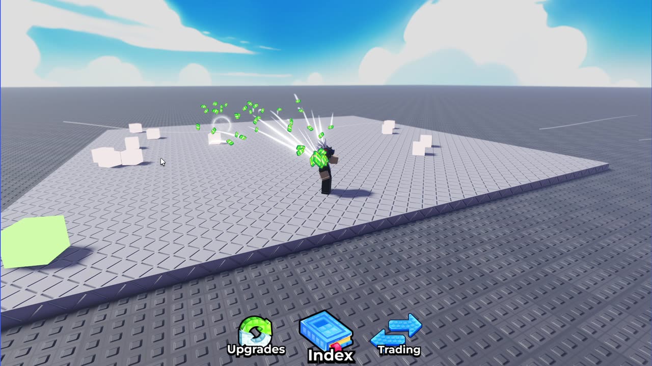 Cash notes mid flight, curving back toward the player with trails behind them