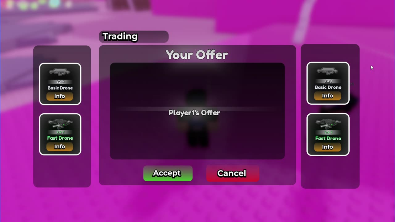 A trade request popup next to the other player with accept and cancel buttons